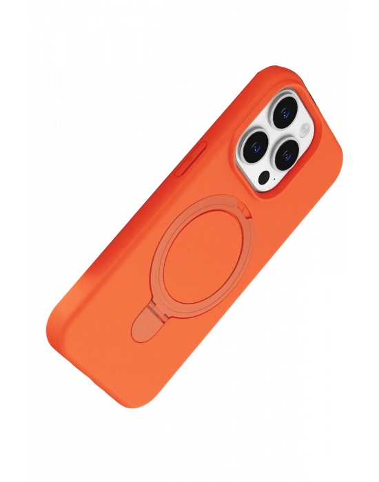 Newface Apple iPhone 15 Pro Max Regal Magsafe Standlı Kapak - Turuncu