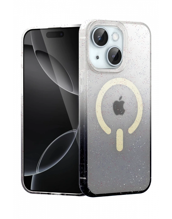 Newface Apple iPhone 15 Pummel Shiny Magsafe Kapak - Siyah