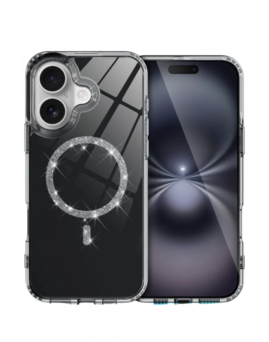 Newface Apple iPhone 16 Live Diamond Magsafe Kapak - Siyah