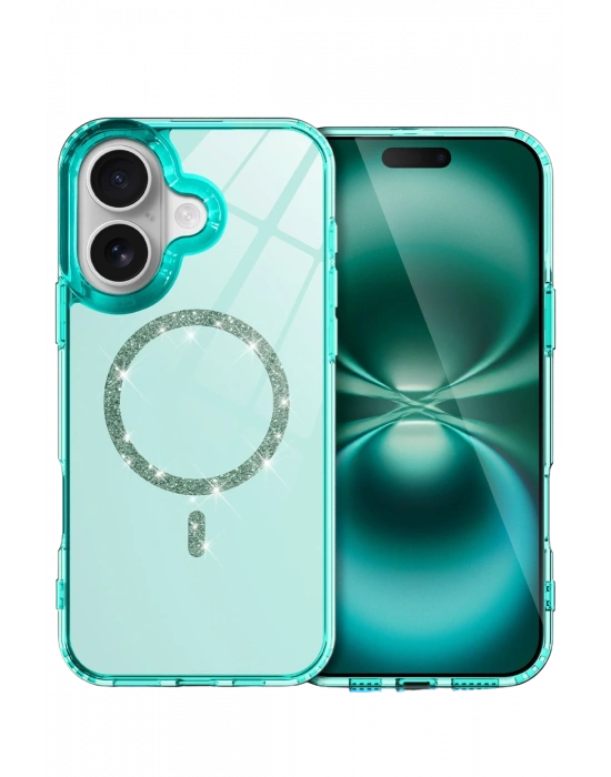 Newface Apple iPhone 16 Live Diamond Magsafe Kapak - Yeşil