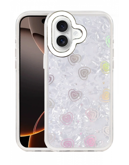 Newface Apple iPhone 16 Lumi Desenli Kapak - Beyaz