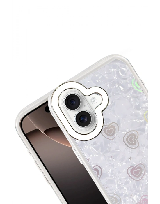 Newface Apple iPhone 16 Lumi Desenli Kapak - Beyaz