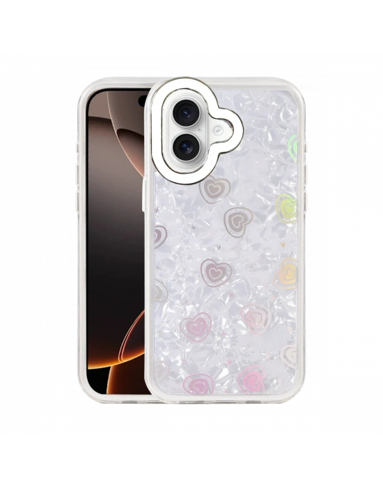 Newface Apple iPhone 16 Lumi Desenli Kapak - Beyaz