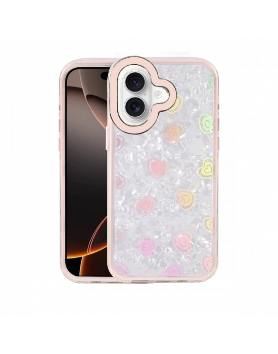 Newface Apple iPhone 16 Lumi Desenli Kapak - Pembe