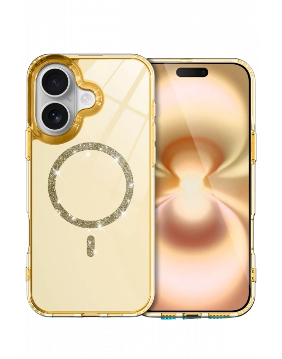 Newface Apple iPhone 16 Plus Live Diamond Magsafe Kapak - Sarı