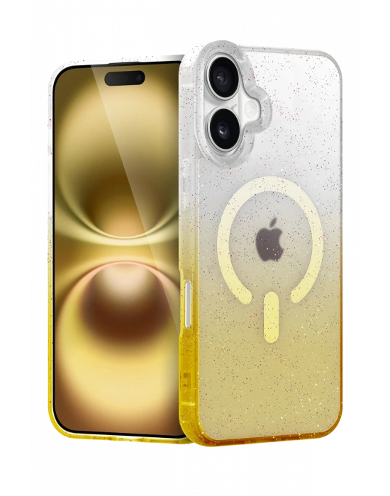 Newface Apple iPhone 16 Plus Pummel Shiny Magsafe Kapak - Gold