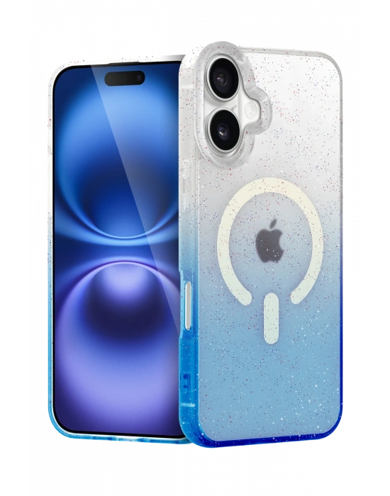 Newface Apple iPhone 16 Plus Pummel Shiny Magsafe Kapak - Mavi