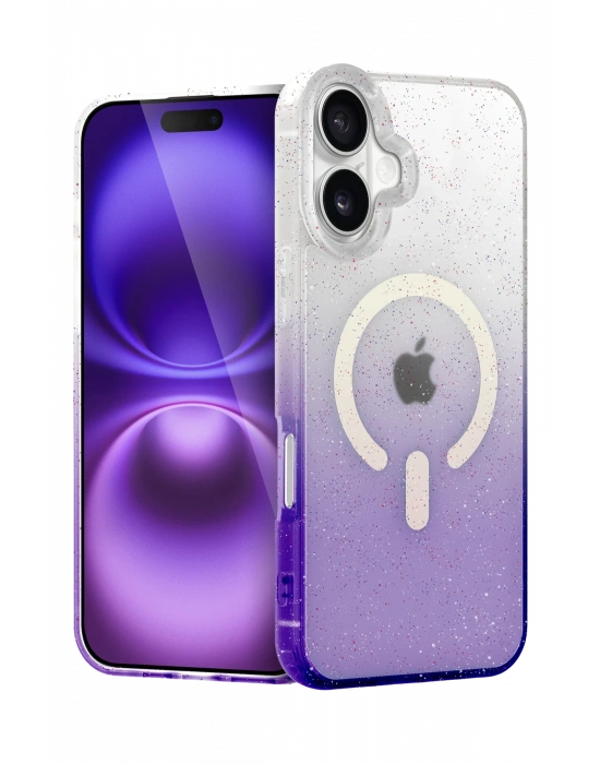 Newface Apple iPhone 16 Plus Pummel Shiny Magsafe Kapak - Mor