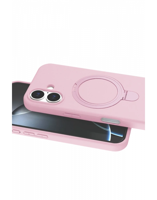 Newface Apple iPhone 16 Plus Regal Magsafe Standlı Kapak - Açık Pembe