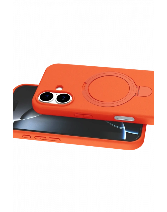 Newface Apple iPhone 16 Plus Regal Magsafe Standlı Kapak - Turuncu