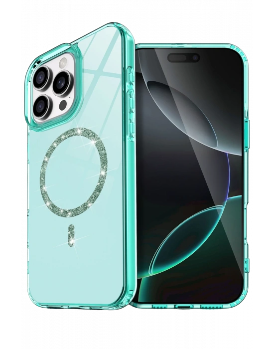 Newface Apple iPhone 16 Pro Live Diamond Magsafe Kapak - Yeşil