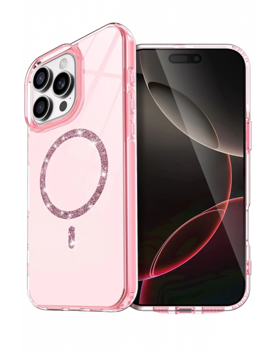 Newface Apple iPhone 16 Pro Max Live Diamond Magsafe Kapak - Pembe
