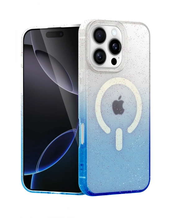 Newface Apple iPhone 16 Pro Max Pummel Shiny Magsafe Kapak - Mavi