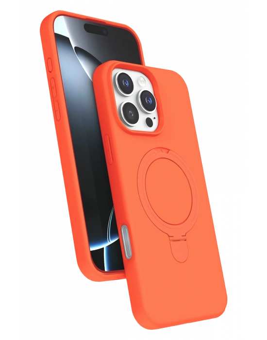 Newface Apple iPhone 16 Pro Regal Magsafe Standlı Kapak - Turuncu