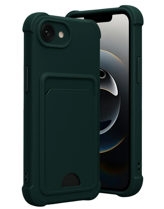 Newface Apple iPhone 16E Kelvin Kartvizitli Silikon - Koyu Yeşil