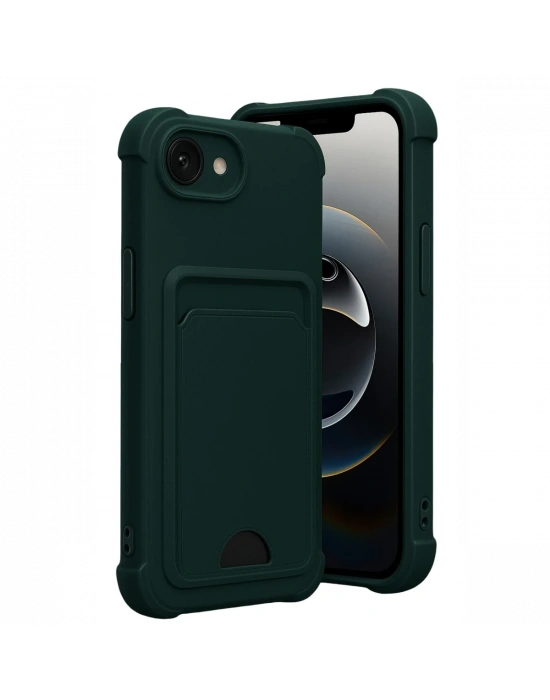 Newface Apple iPhone 16E Kelvin Kartvizitli Silikon - Koyu Yeşil