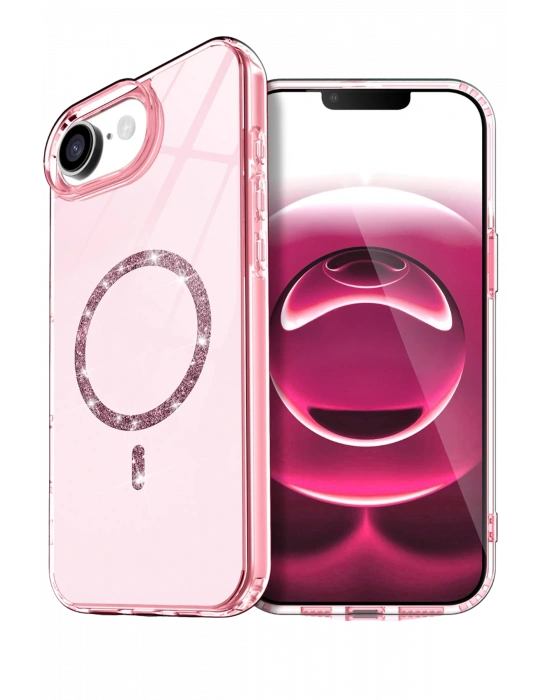 Newface Apple iPhone 16E Live Diamond Magsafe Kapak - Pembe