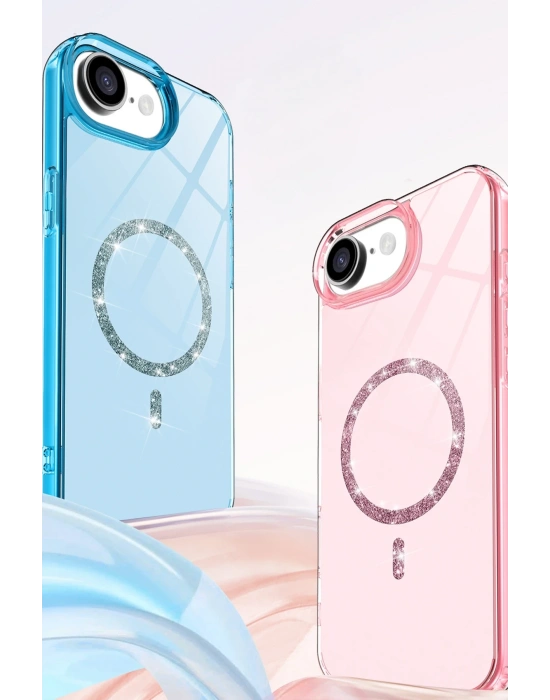 Newface Apple iPhone 16E Live Diamond Magsafe Kapak - Pembe