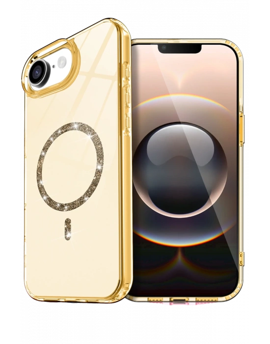 Newface Apple iPhone 16E Live Diamond Magsafe Kapak - Sarı