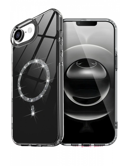 Newface Apple iPhone 16E Live Diamond Magsafe Kapak - Siyah