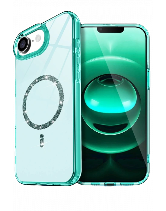 Newface Apple iPhone 16E Live Diamond Magsafe Kapak - Yeşil