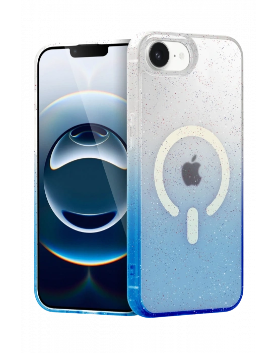 Newface Apple iPhone 16E Pummel Shiny Magsafe Kapak - Mavi