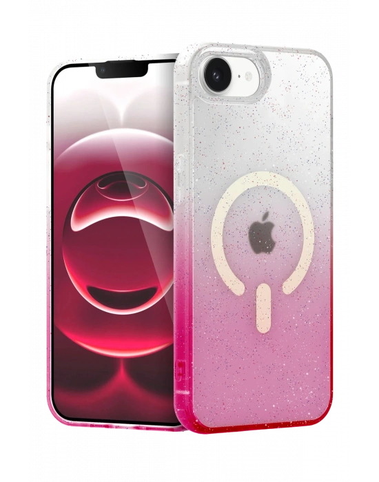 Newface Apple iPhone 16E Pummel Shiny Magsafe Kapak - Pembe