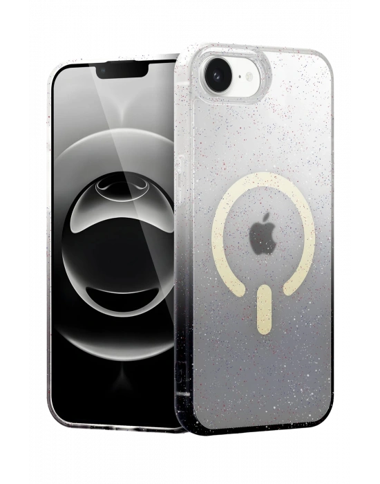 Newface Apple iPhone 16E Pummel Shiny Magsafe Kapak - Siyah