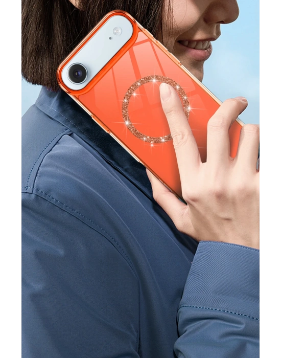 Newface Apple iPhone 17 Air Live Diamond Magsafe Kapak - Turuncu