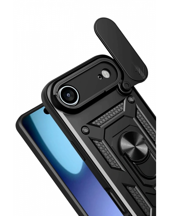 Newface Apple iPhone 17 Air Pars Lens Yüzüklü Silikon - Siyah