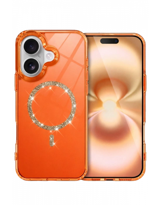 Newface Apple iPhone 17 Live Diamond Magsafe Kapak - Turuncu