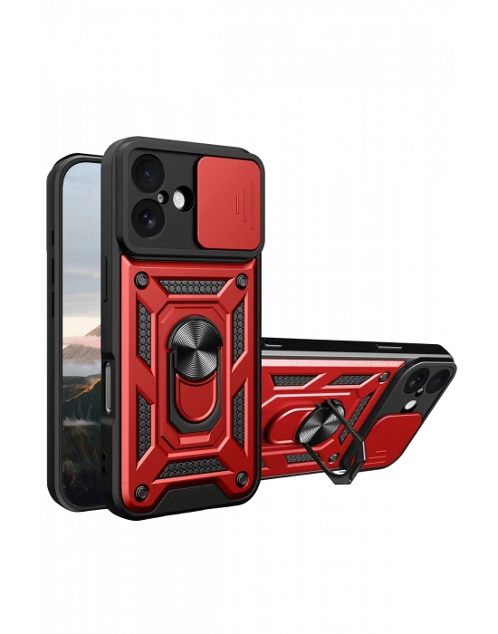 Newface Apple iPhone 17 Pars Lens Yüzüklü Silikon - Kırmızı