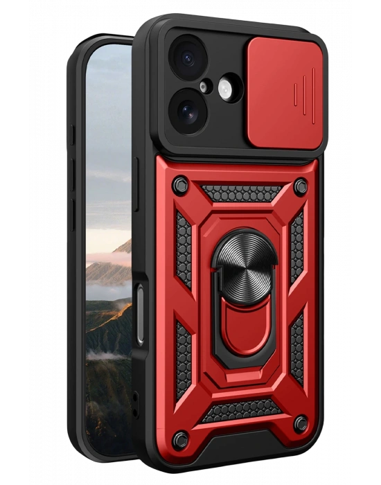 Newface Apple iPhone 17 Pars Lens Yüzüklü Silikon - Kırmızı