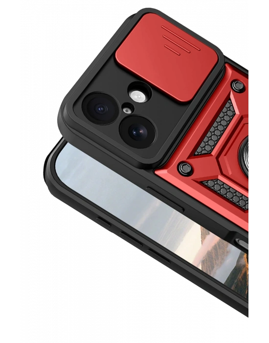 Newface Apple iPhone 17 Pars Lens Yüzüklü Silikon - Kırmızı