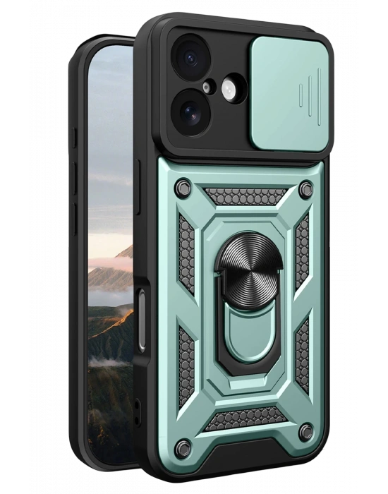 Newface Apple iPhone 17 Pars Lens Yüzüklü Silikon - Yeşil