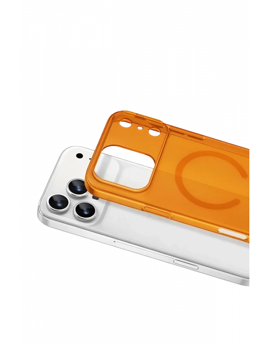Newface Apple iPhone 17 Pro Combo Sert Şeffaf Magsafe Kapak - Turuncu