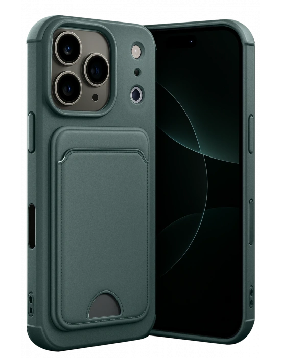 Newface Apple iPhone 17 Pro Kelvin Kartvizitli Silikon - Koyu Yeşil