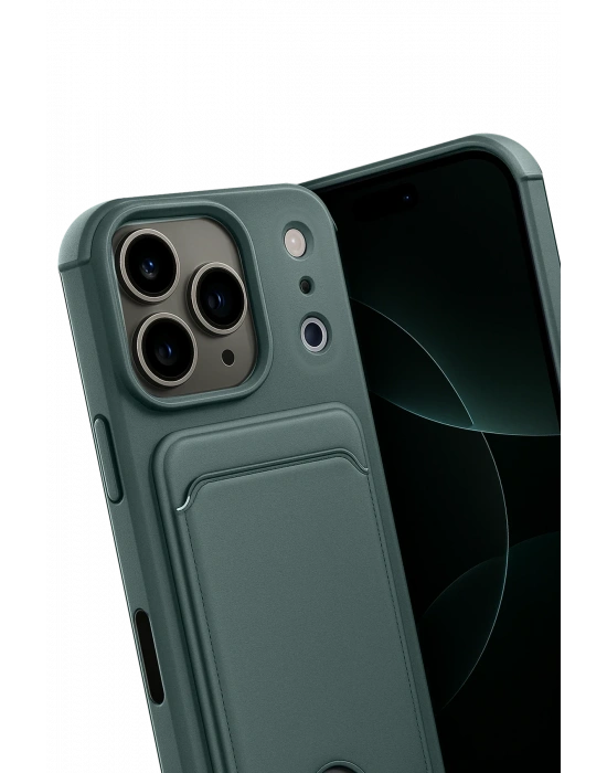 Newface Apple iPhone 17 Pro Kelvin Kartvizitli Silikon - Koyu Yeşil