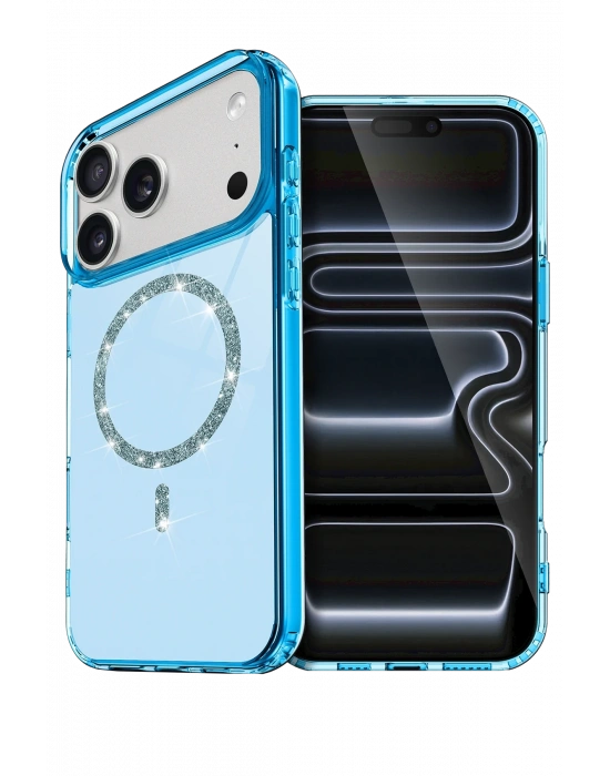 Newface Apple iPhone 17 Pro Live Diamond Magsafe Kapak - Mavi