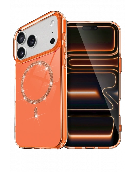 Newface Apple iPhone 17 Pro Live Diamond Magsafe Kapak - Turuncu