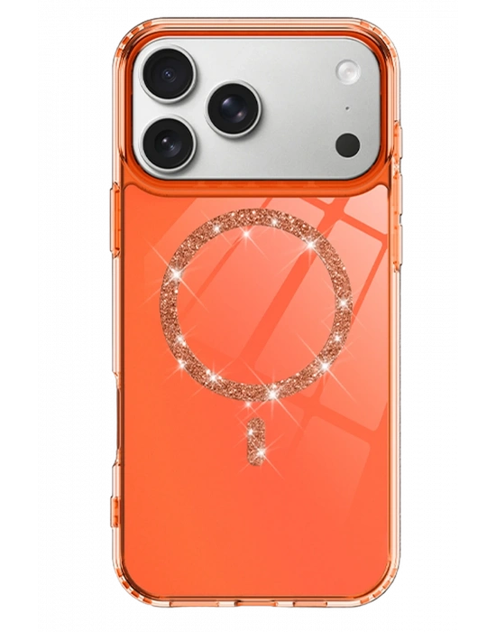 Newface Apple iPhone 17 Pro Live Diamond Magsafe Kapak - Turuncu