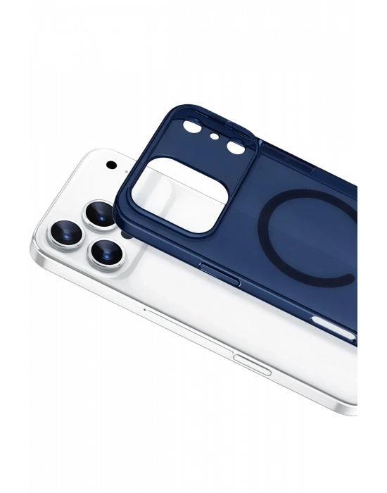 Newface Apple iPhone 17 Pro Max Combo Sert Şeffaf Magsafe Kapak - Mavi