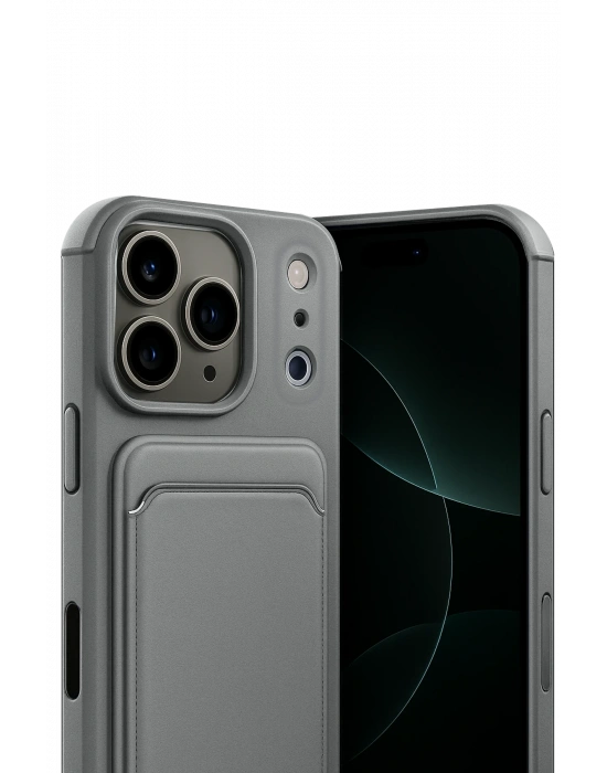 Newface Apple iPhone 17 Pro Max Kelvin Kartvizitli Silikon - Gri