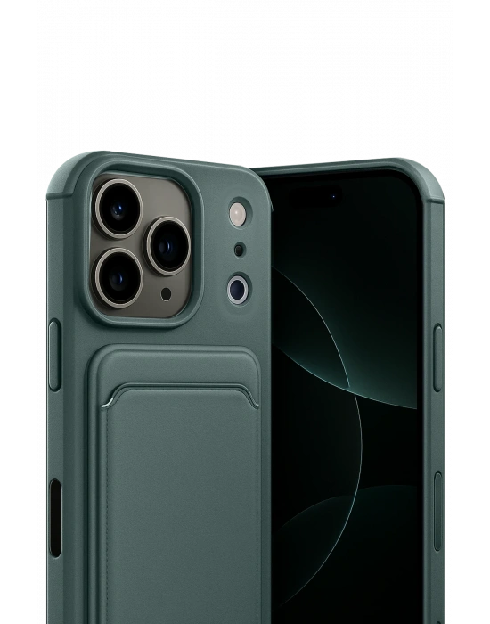 Newface Apple iPhone 17 Pro Max Kelvin Kartvizitli Silikon - Koyu Yeşil