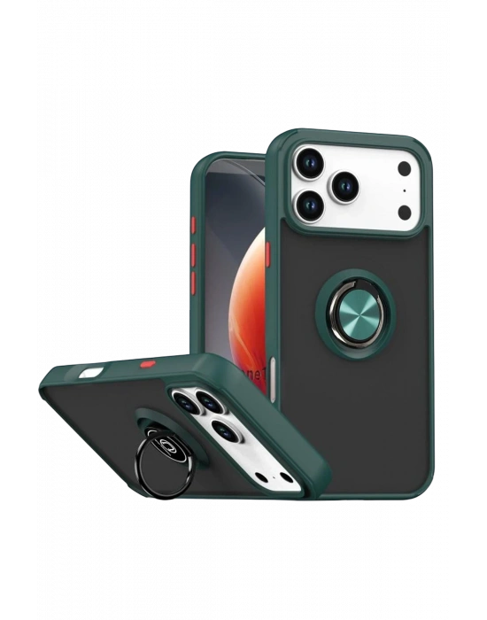 Newface Apple iPhone 17 Pro Max Montreal Yüzüklü Silikon Kapak - Yeşil