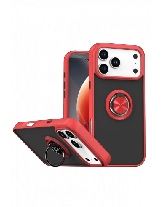Newface Apple iPhone 17 Pro Montreal Yüzüklü Silikon Kapak - Kırmızı