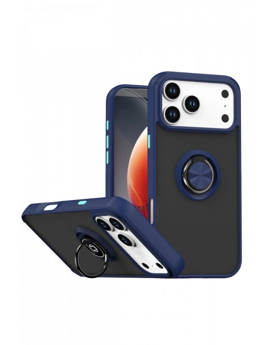 Newface Apple iPhone 17 Pro Montreal Yüzüklü Silikon Kapak - Lacivert