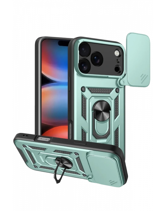 Newface Apple iPhone 17 Pro Pars Lens Yüzüklü Silikon - Yeşil