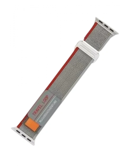 Newface Apple Watch 38mm Alice Kumaş Kordon - Gri-Kırmızı
