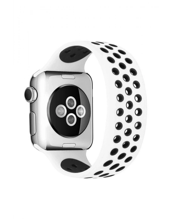 Newface Apple Watch 38mm Ayarlı Delikli Silikon Kordon - Beyaz-Siyah